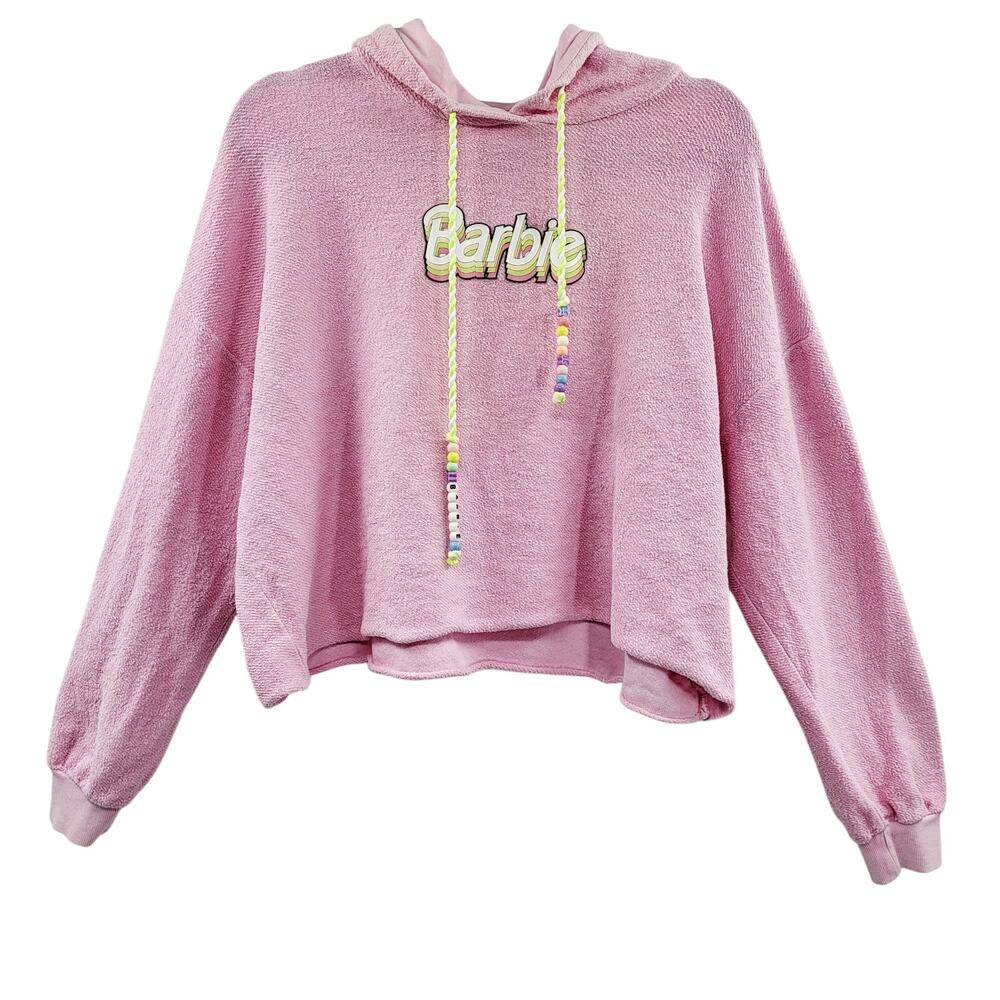 Barbie x FOREVER 21 Plus Pink Terry Cloth Tracksuit Hoodie Beaded Drawstring 1X
